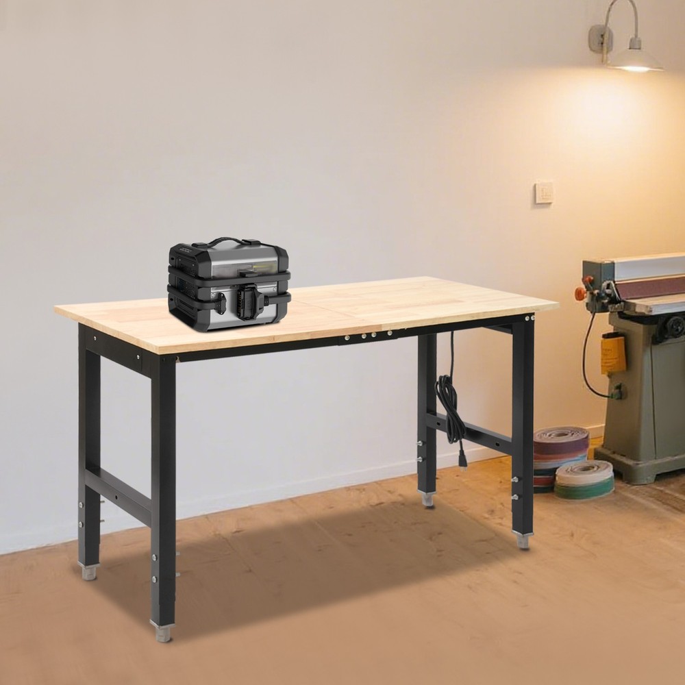 Max 2000 lbs Adjustable Height Workbench W/Power Outlets Heavy-Duty Work Table