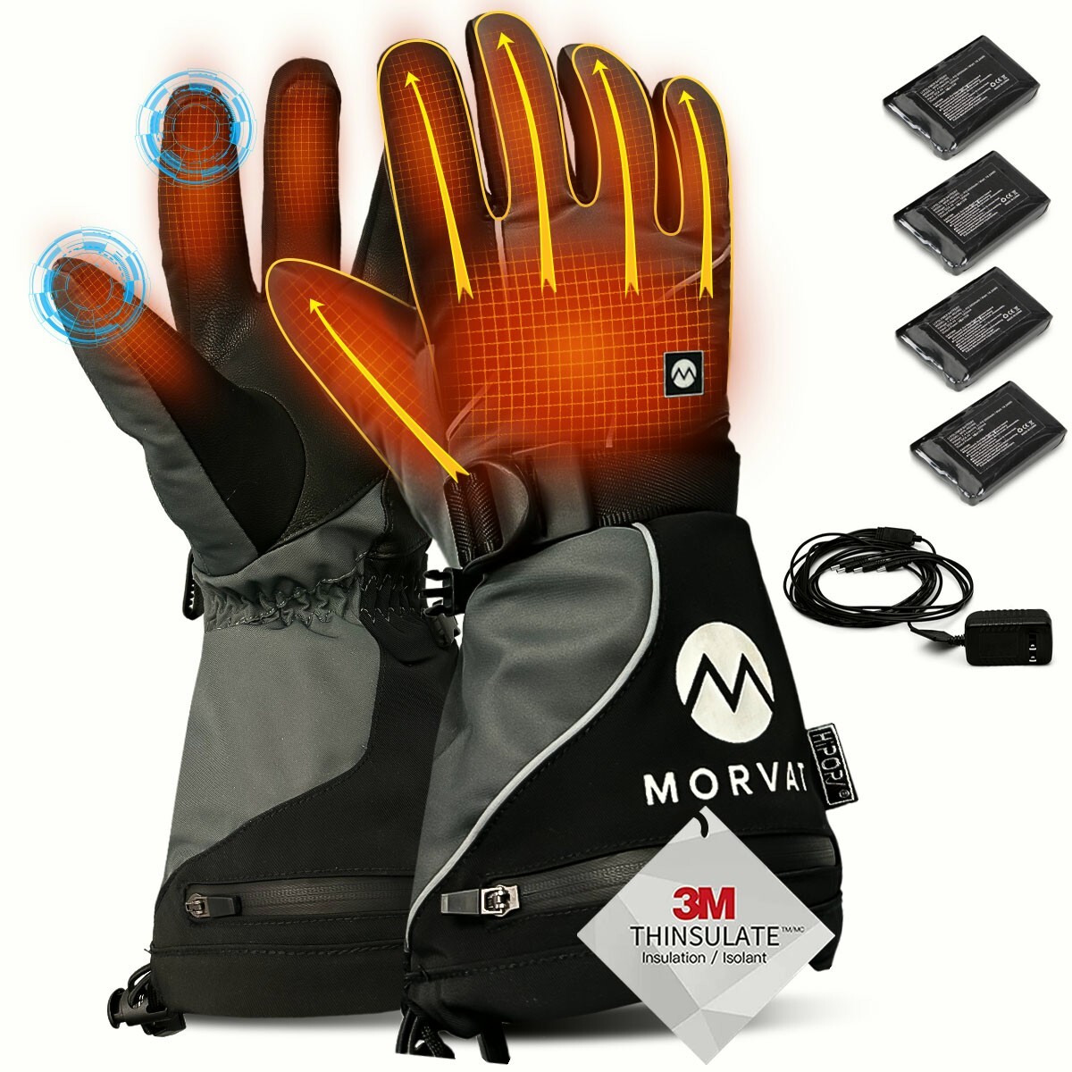 Morvat 16+ Hour Charge Men/Women Rechargeable Battery Electric Heated Gloves