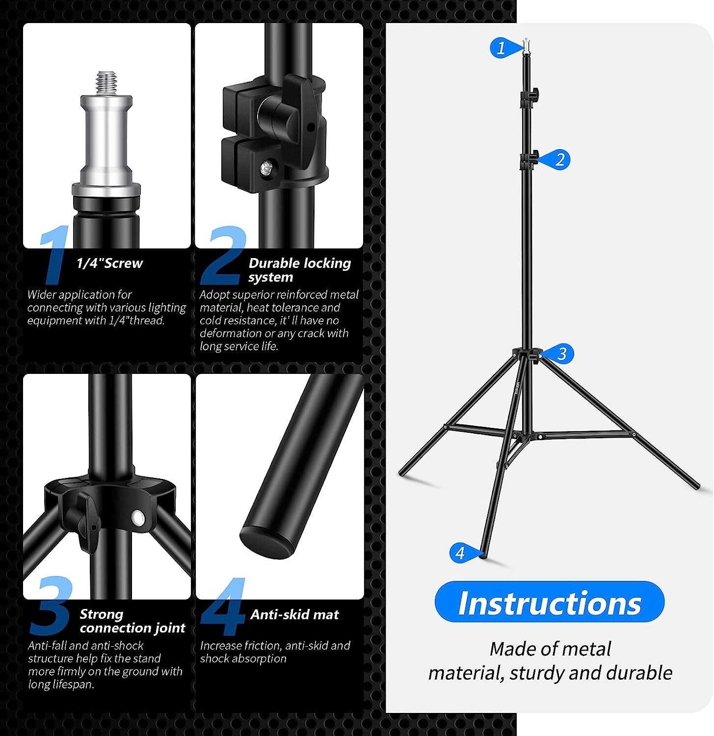 Neewer 190cm Foldable Light Stands for Relfectors Softboxes Lights