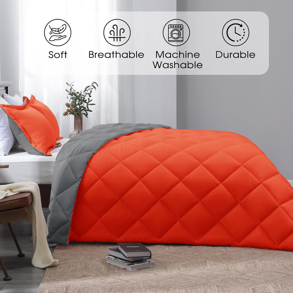 Queen Comforter Set - Orange Comforter Set Queen, Reversible Bed Comforter Queen