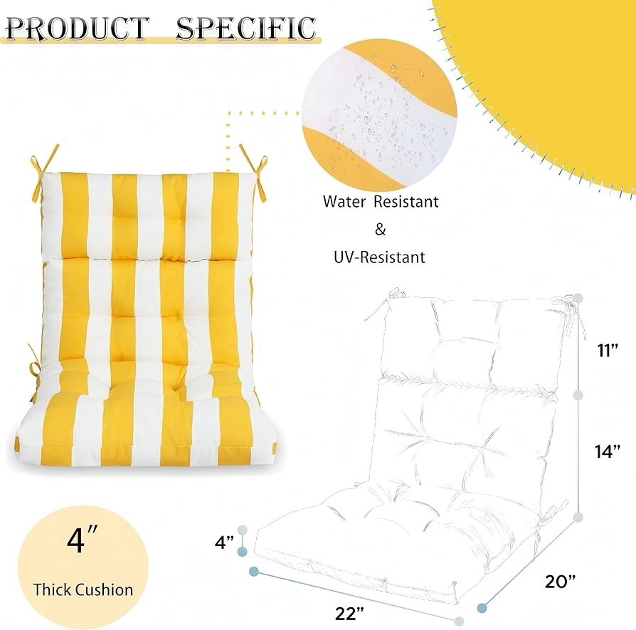 Only choice High Back Adirondack Chair Cushion Set of 2-44”x 22”x 4” Waterproof