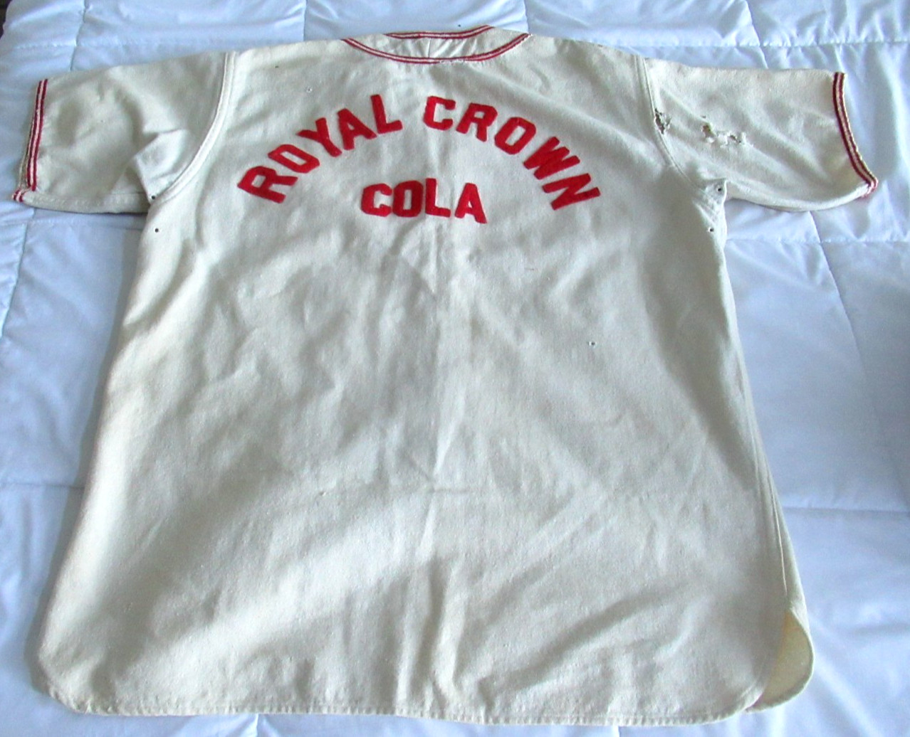1950's RC ROYAL CROWN COLA Wool Complete Baseball Uniform Spikes, Top, Pants Hat