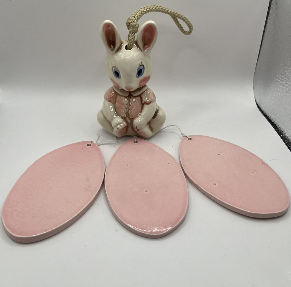 Rabbit Wind Chime Vintage Ceramic Bunny Easter Pink