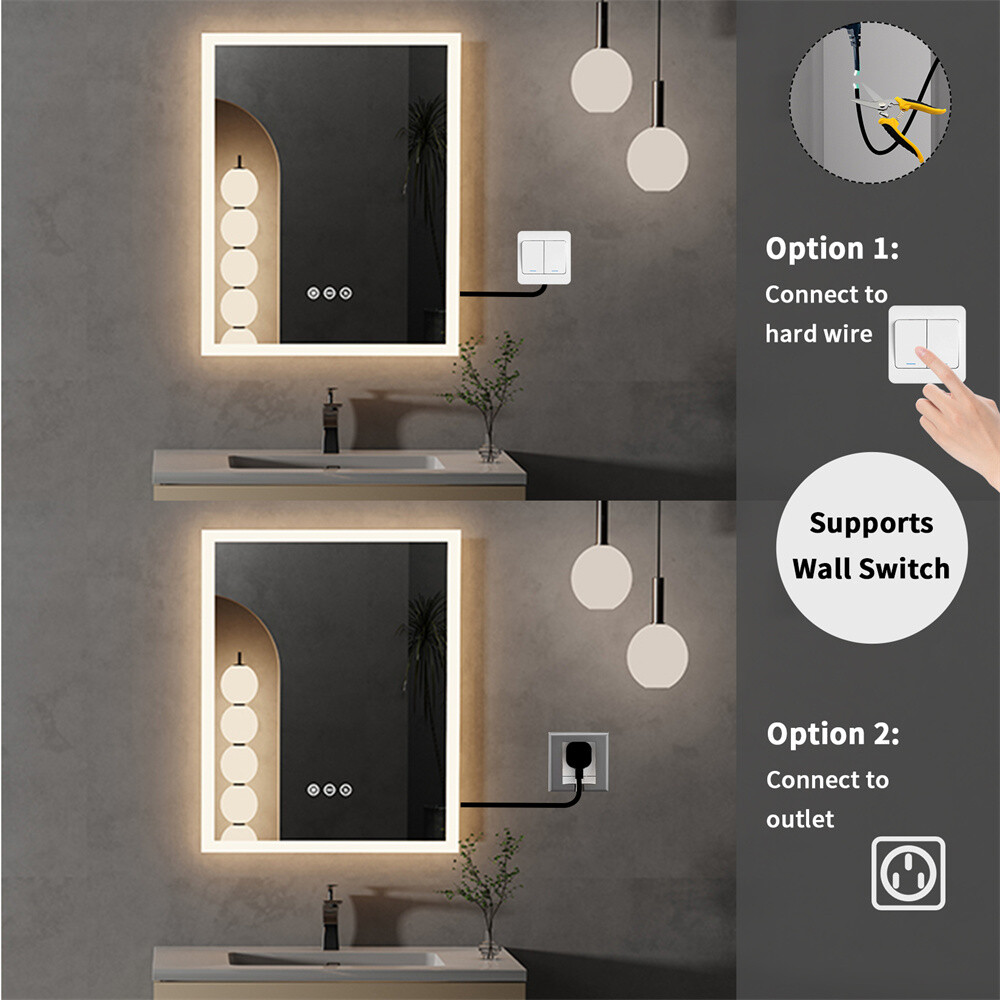 LED Illuminated Bathroom Mirror Wall Mounted Vanity Mirror Explosion-proof Smart