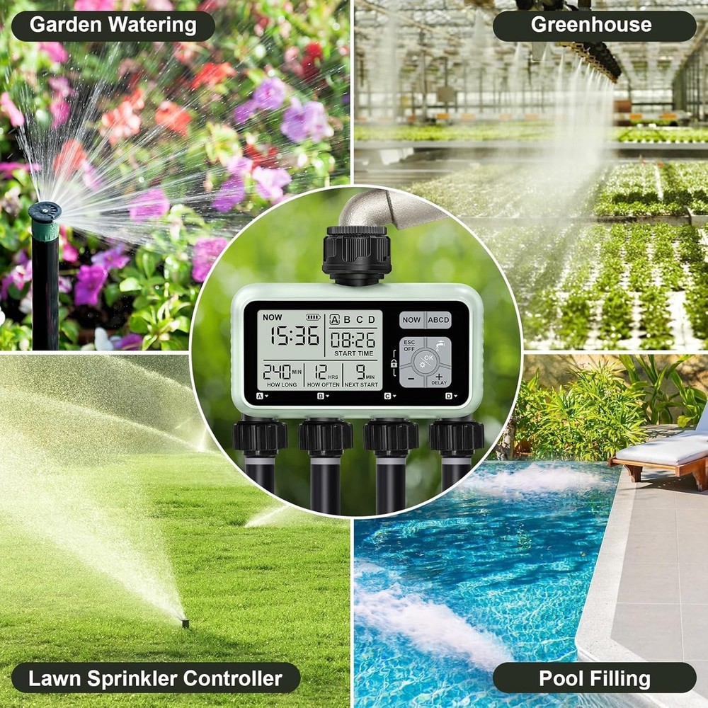 Smart Sprinkler Timer Programmable Water Timer for Garden Irrigation Auto 4 Zone