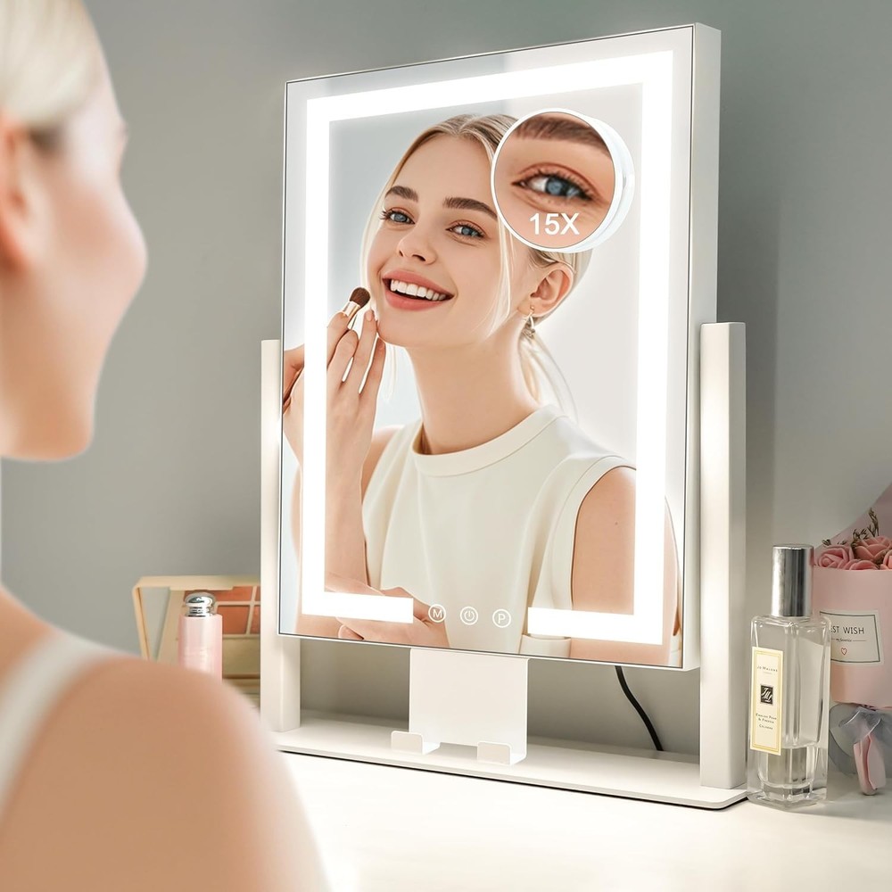Makeup Mirror With Lights 360 Rotatable 15X Spot Mirror Touch Sensor AC Power