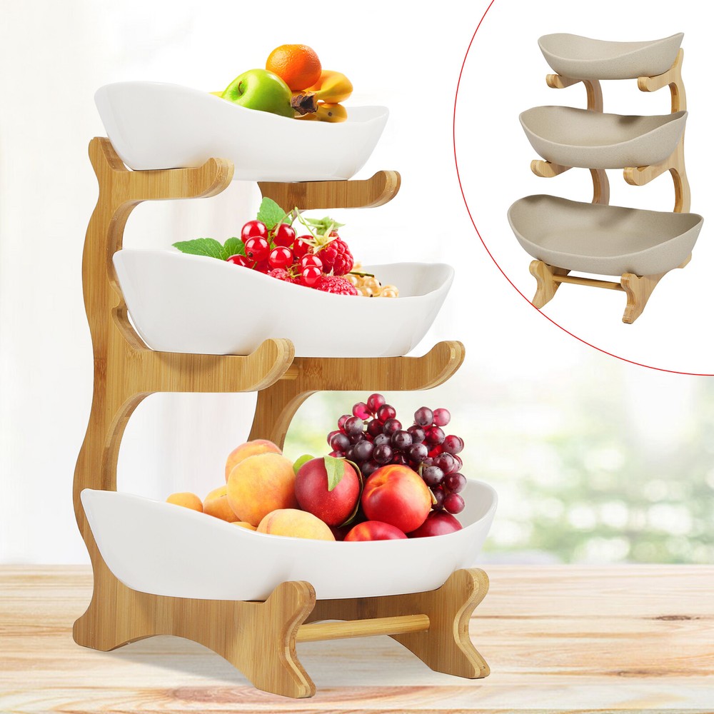 3 Layers Kitchen Fruit Tray White Storage Rack Vegetable Snack Candy Rack Holder