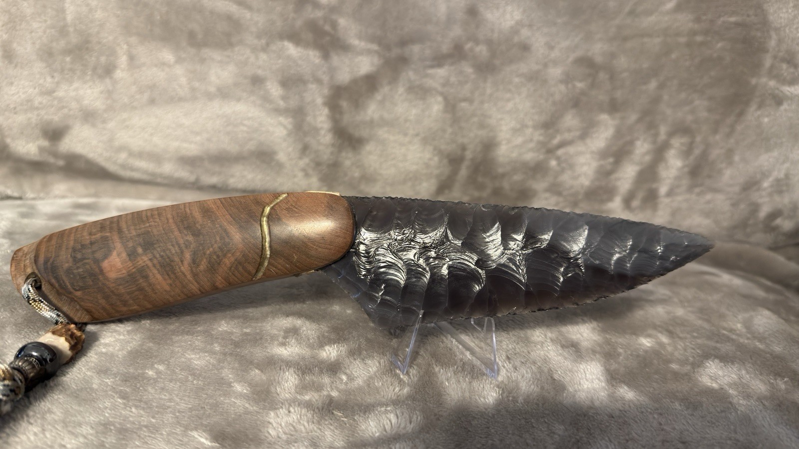Handmade 5.5” Rainbow Obsidian Fixed Blade Knife Wood Handle