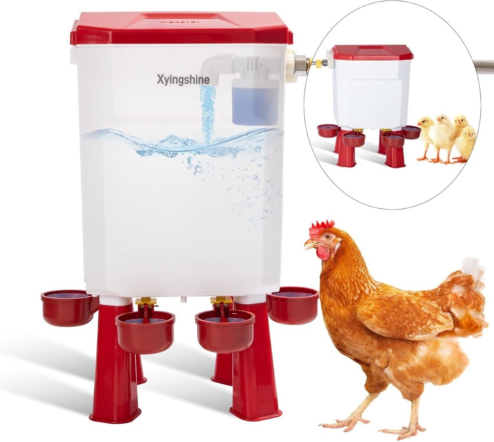 Automatic Chicken Waterer w Float Control for Continuous Water Supply 2 gallons