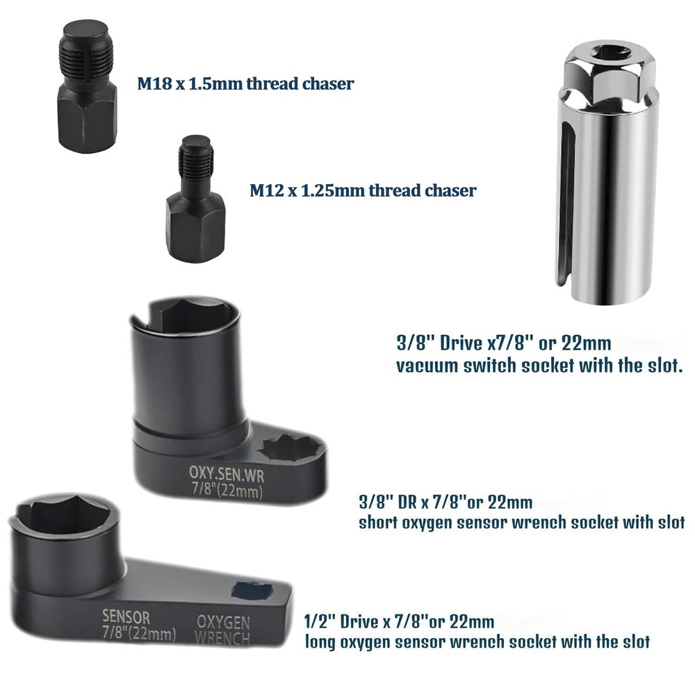 5Pcs O2 Oxygen Sensor Socket Wrench 3/8" 1/2" 22mm Auto Repair Installer Tool