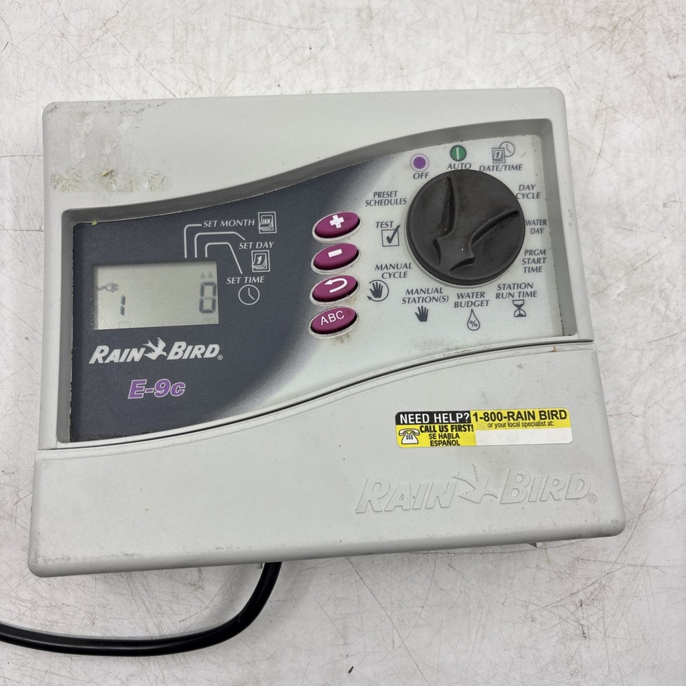 Rainbird E-9C 9 Station Irrigation Sprinkler Controller Water Timer w/ power cor