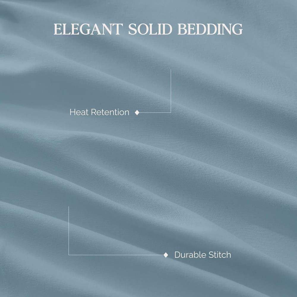 Queen Size Comforter Set Grayish Blue, Solid Bed Comforter Set 3 Pieces, Soft Co