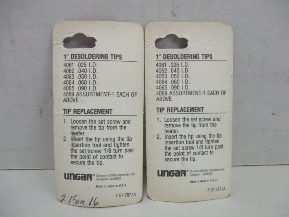 (2) Ungar 1" Desoldering Tip .050 I.D. # 4063