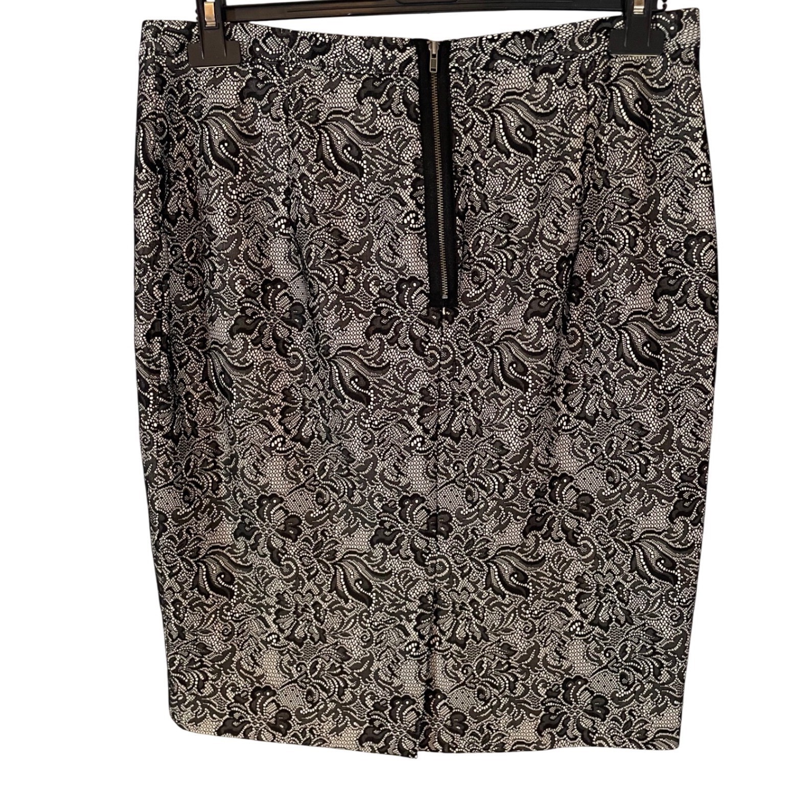 The Limited Womens Black Cream Floral Lace Pencil Skirt Size 14 Lined Back Zip