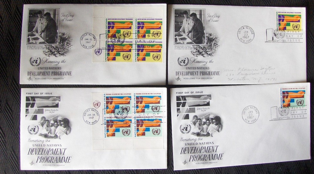United Nations 4 different FDC  DEVELOPMENT PROGRAMME, NY  1967.