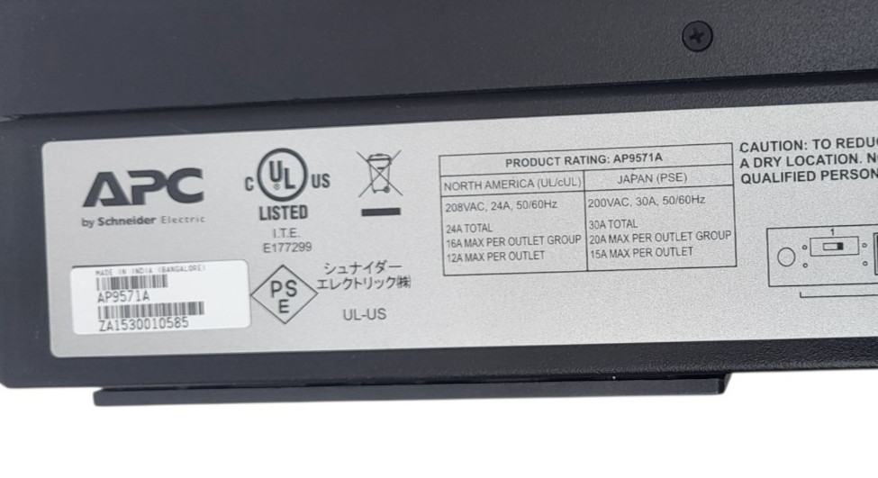 APC Rack Mount PDU, Basic 200V-230V/30A, (10) Outlets, 1U Horizontal Rackmount--