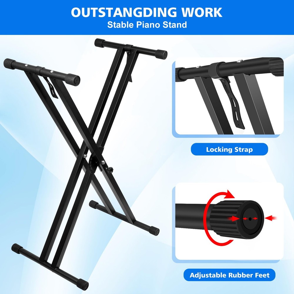 Height Adjustable Keyboard Stand With Quick Release Mechanism - Double X Fold...