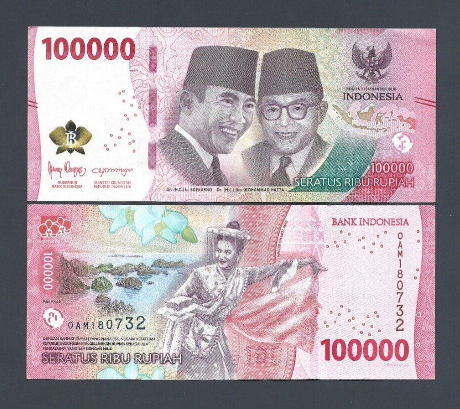 100,000 Indonesia New Type 2022 RUPIAH Circulated Currency 100000 IDR Cir