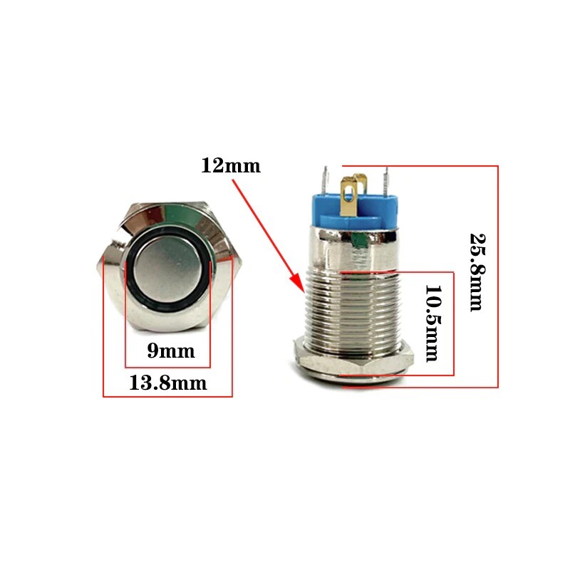 Push Button Switch 12/16/19/22mm Metal LED Light Momentary Latching Waterproof
