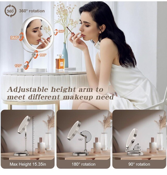 Double-Sided Lighted Rechargeable Makeup Mirror 1x/10x magnification