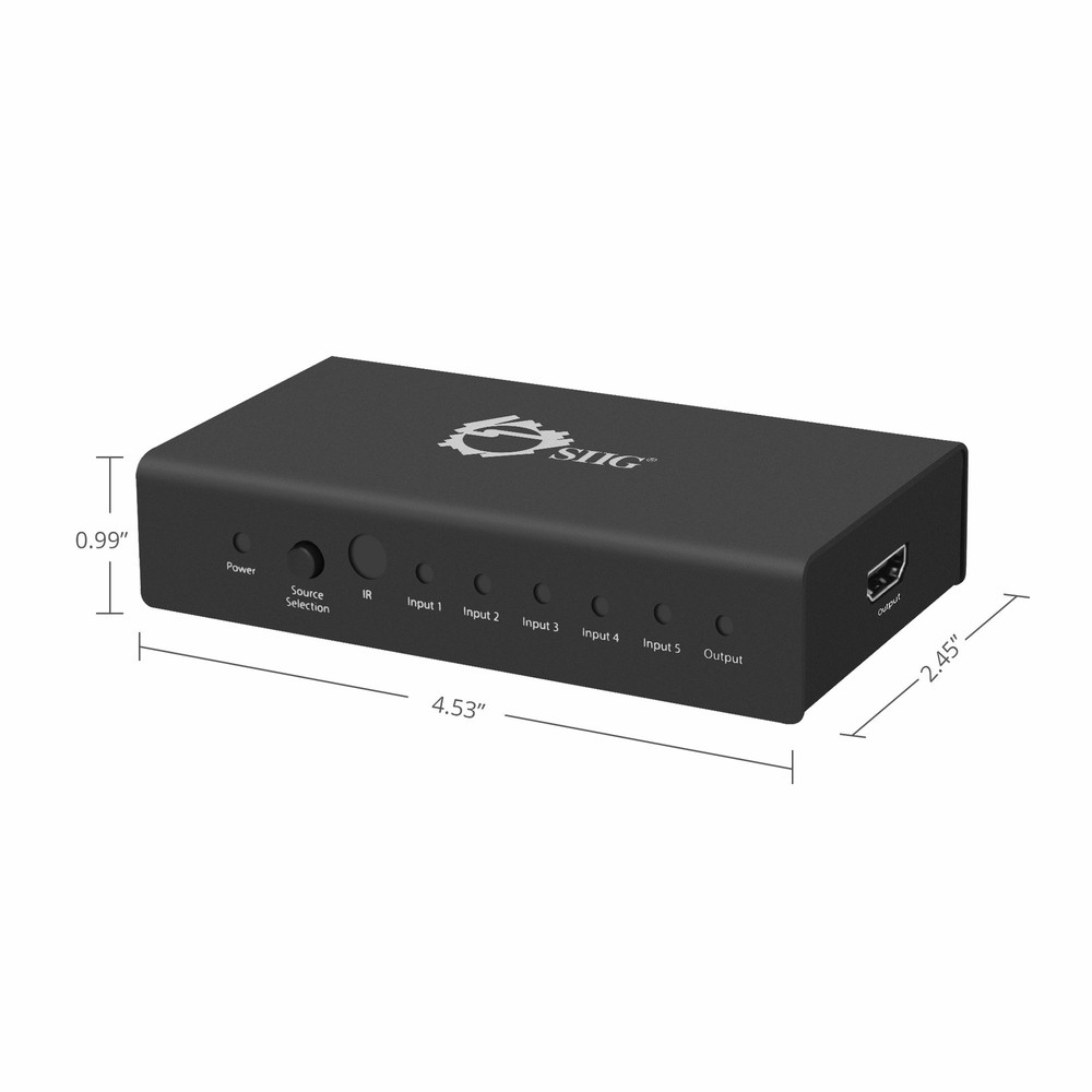 SIIG 5x1 HDMI Switcher 4K - Switch Inputs and Source Selector (CE-H23012-S1)