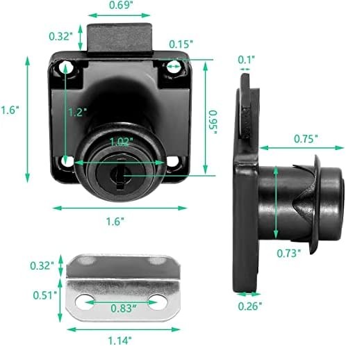 2 Pack Drawer Lock with Keys Black