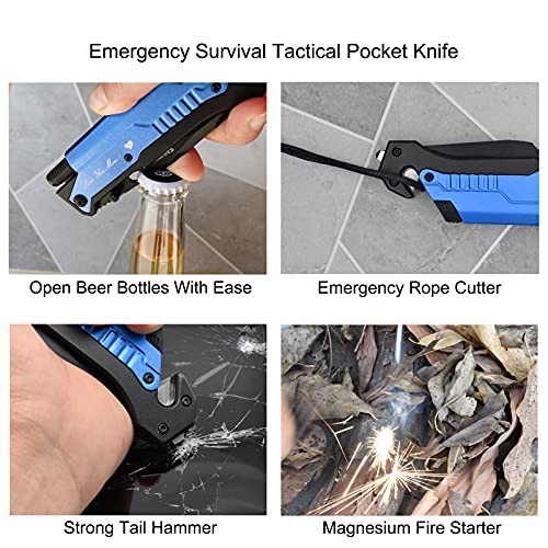 Father's Gift Folding Pocket Knives Multi Function Emergency Tool Knives Blue