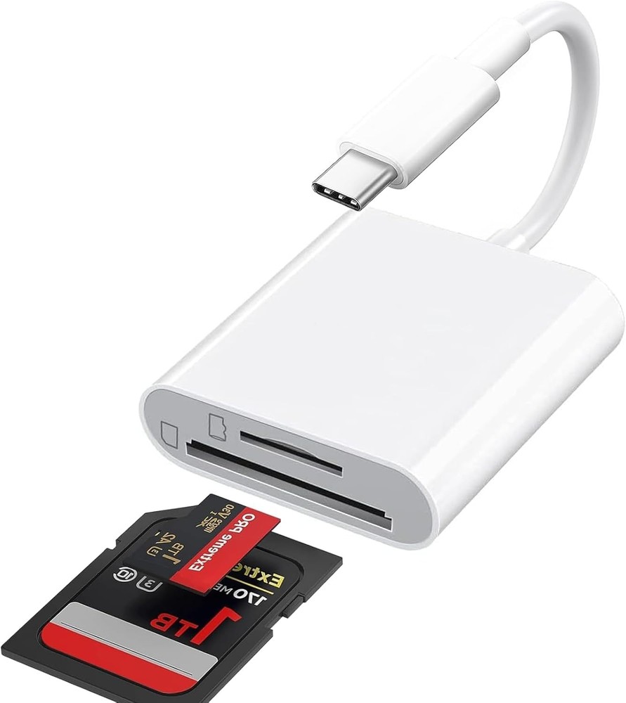 USB C SD Card Reader for iPhone 16/15 Pro Max/Plus, USB-C to SD/TF, White