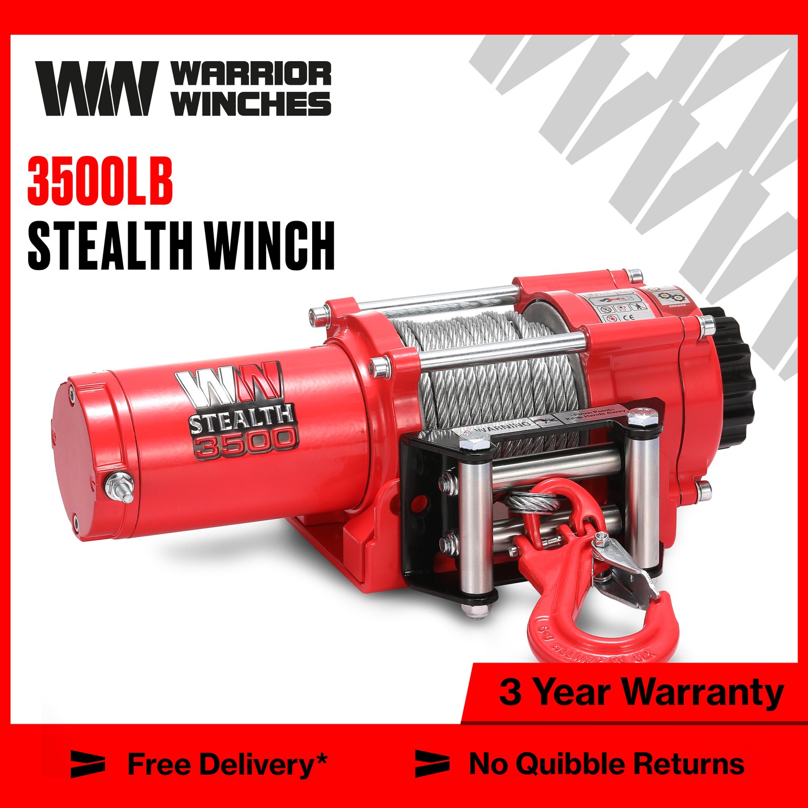 Stealth 3,500lb 12v Electric Winch - Steel Rope for Car Trailer ATV UTV