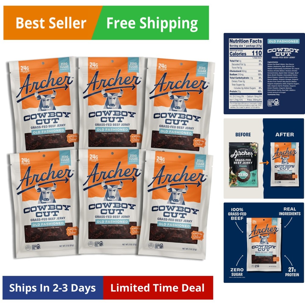 Grass Fed Beef Jerky - Zero Sugar Beef Jerky, Sugar Free Snack Pack, Bulk, In...