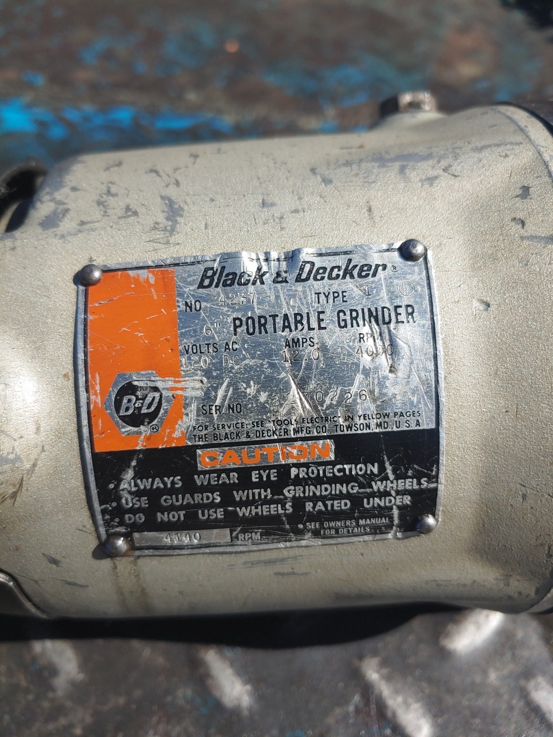 BLACK & DECKER No. 4277, 6" STRAIGHT DIE GRINDER, USA, SERVICED.