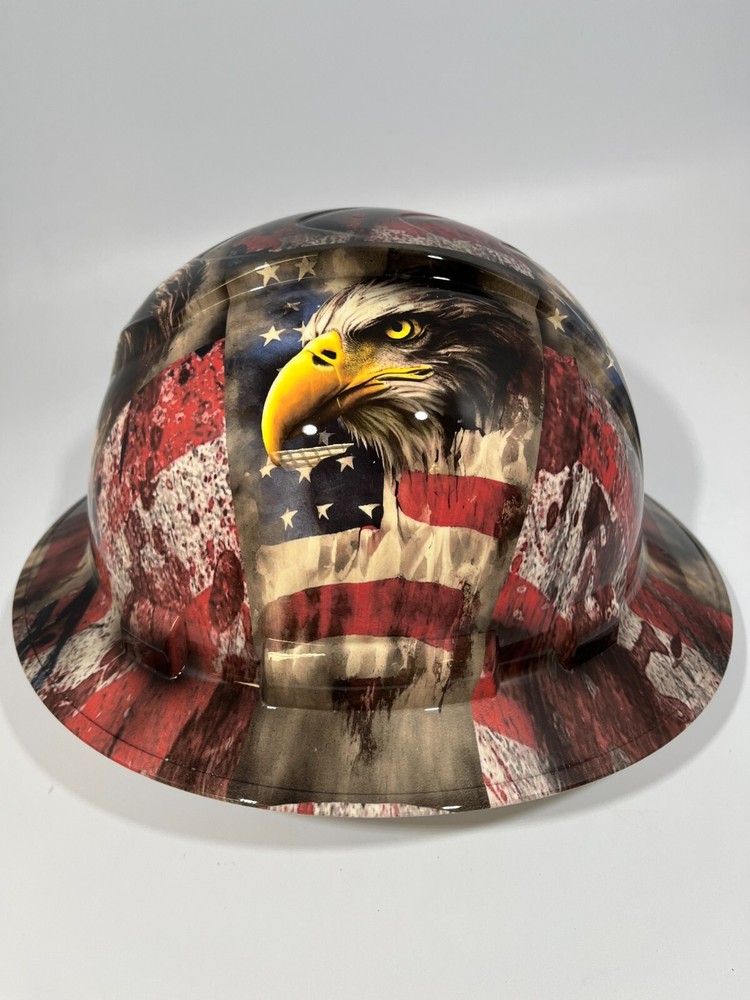 New Full Brim Hard Hat Custom Hydro Dipped AMERICAN FLAG INTENSE EAGLE