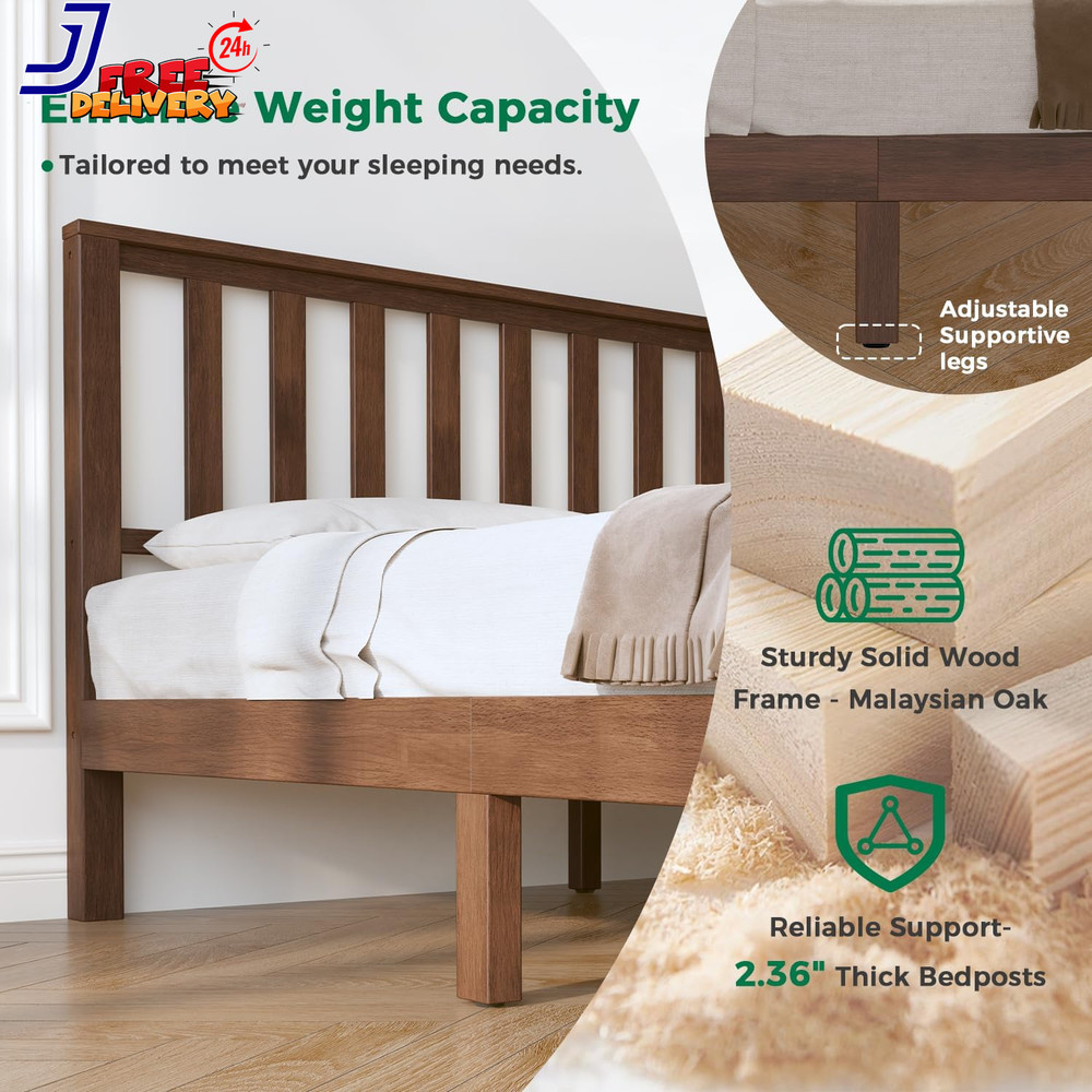 King Size Bed Frame and Headboard Mid Century Modern Platform Bed Solid Wood