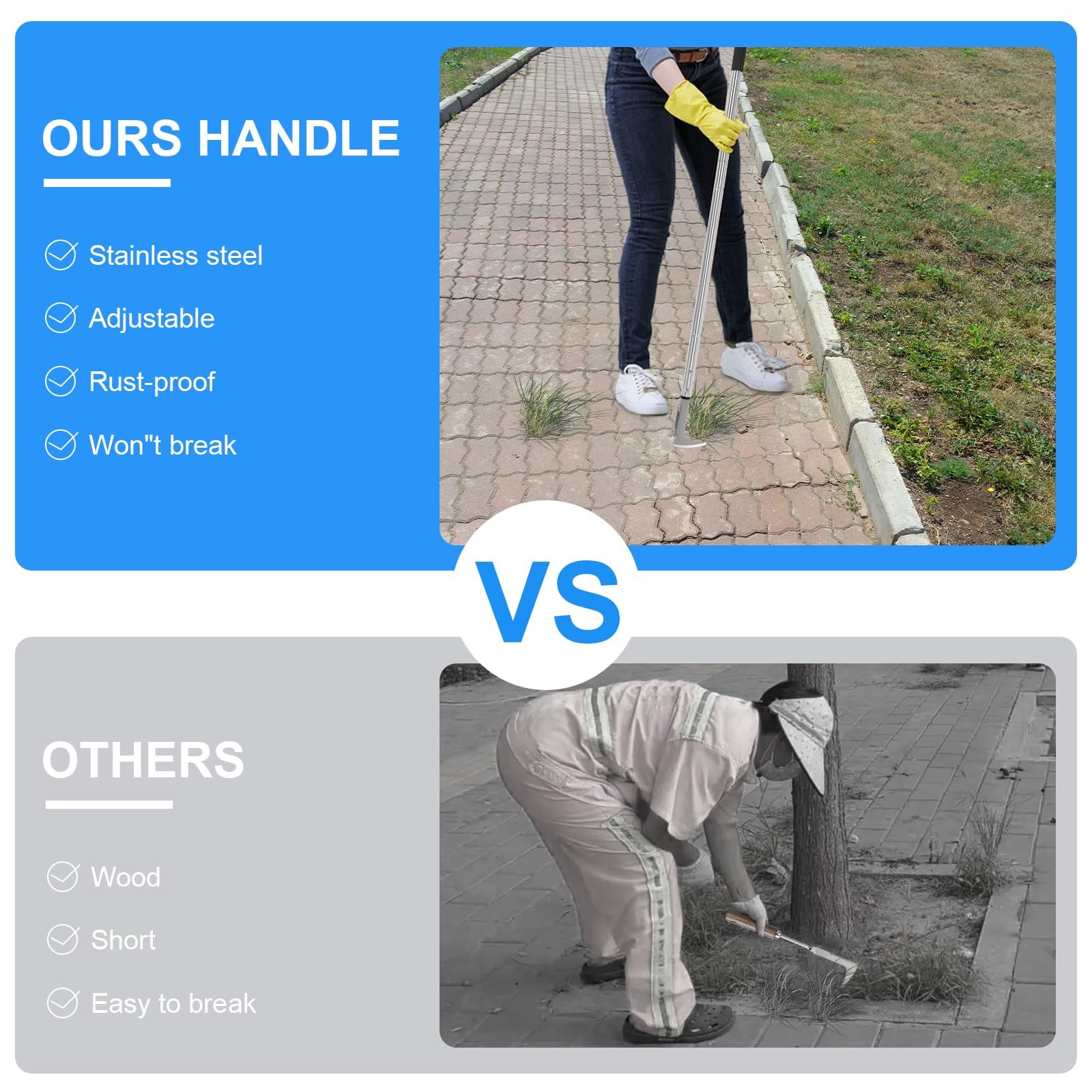 BARAYSTUS Crack Weeder, Stainless Adjustable Length (25.6"/41"/55"), silver