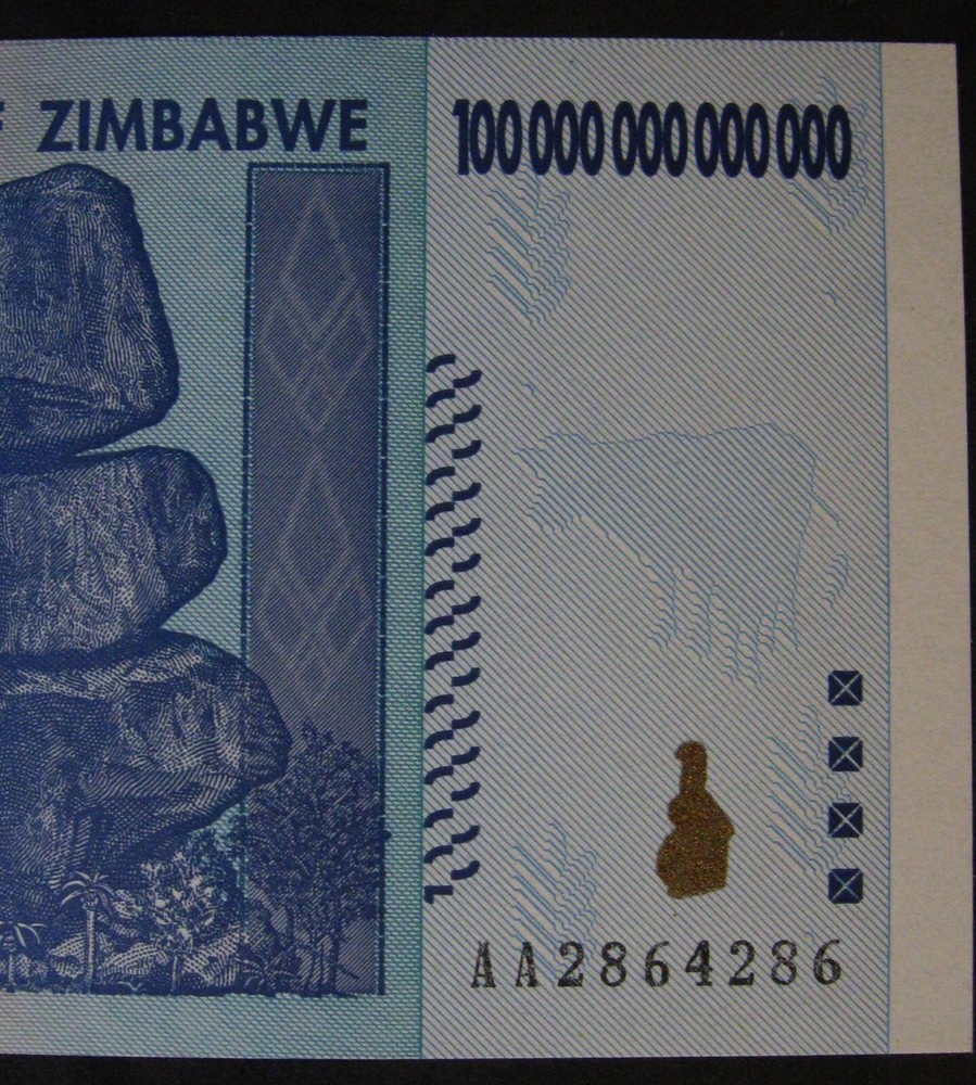 Authentic ZIMBABWE 100 Trillion Dollar Note 2008 AA Uncirculated A+ Condi
