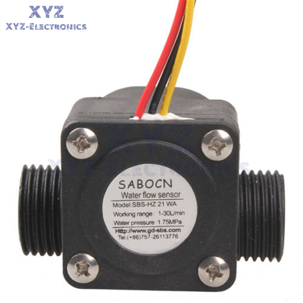 G1/2 Water Flow Sensor Fluid Flowmeter Switch Counter 1-30L/min Meter