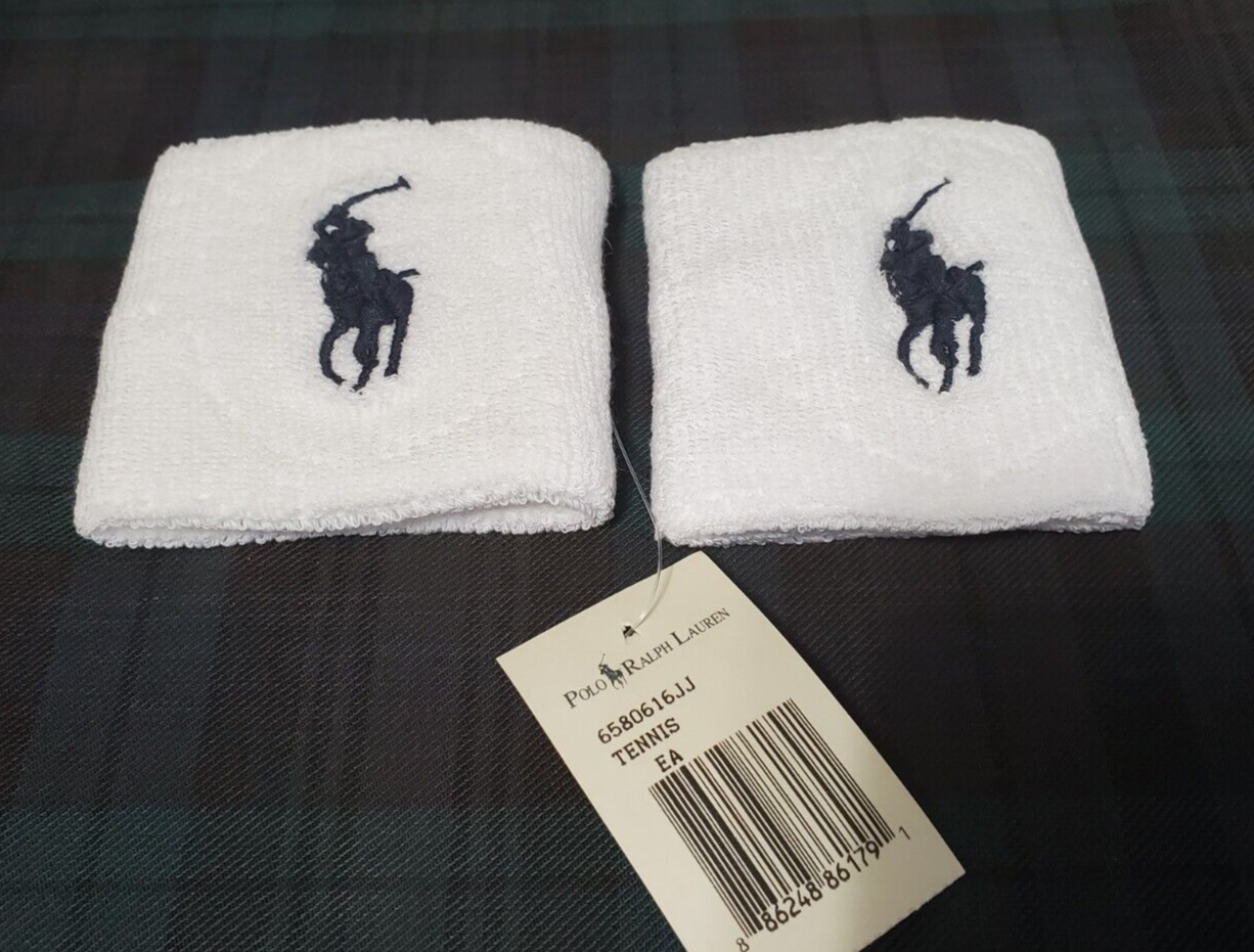 POLO RALPH LAUREN ICONIC PONY WHITE COTTON ELASTICIZED TENNIS WRISTBAND: OSFA