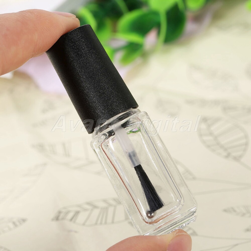 10pcs 5ML Clear Empty Square Nail Polish Bottle Refillable Containers+Brush Cap
