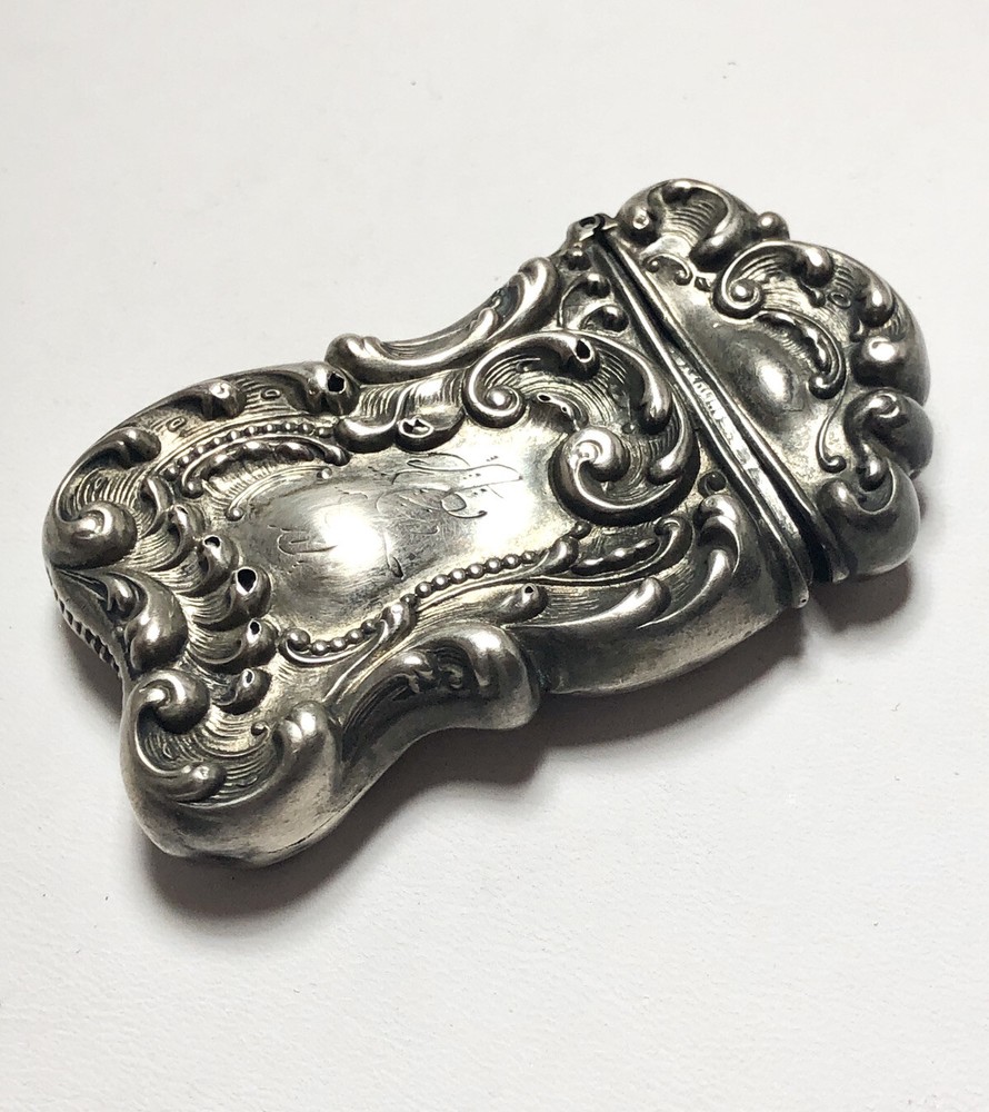 Match Safe Sterling Silver Victorian Antique Repousse Monogrammed