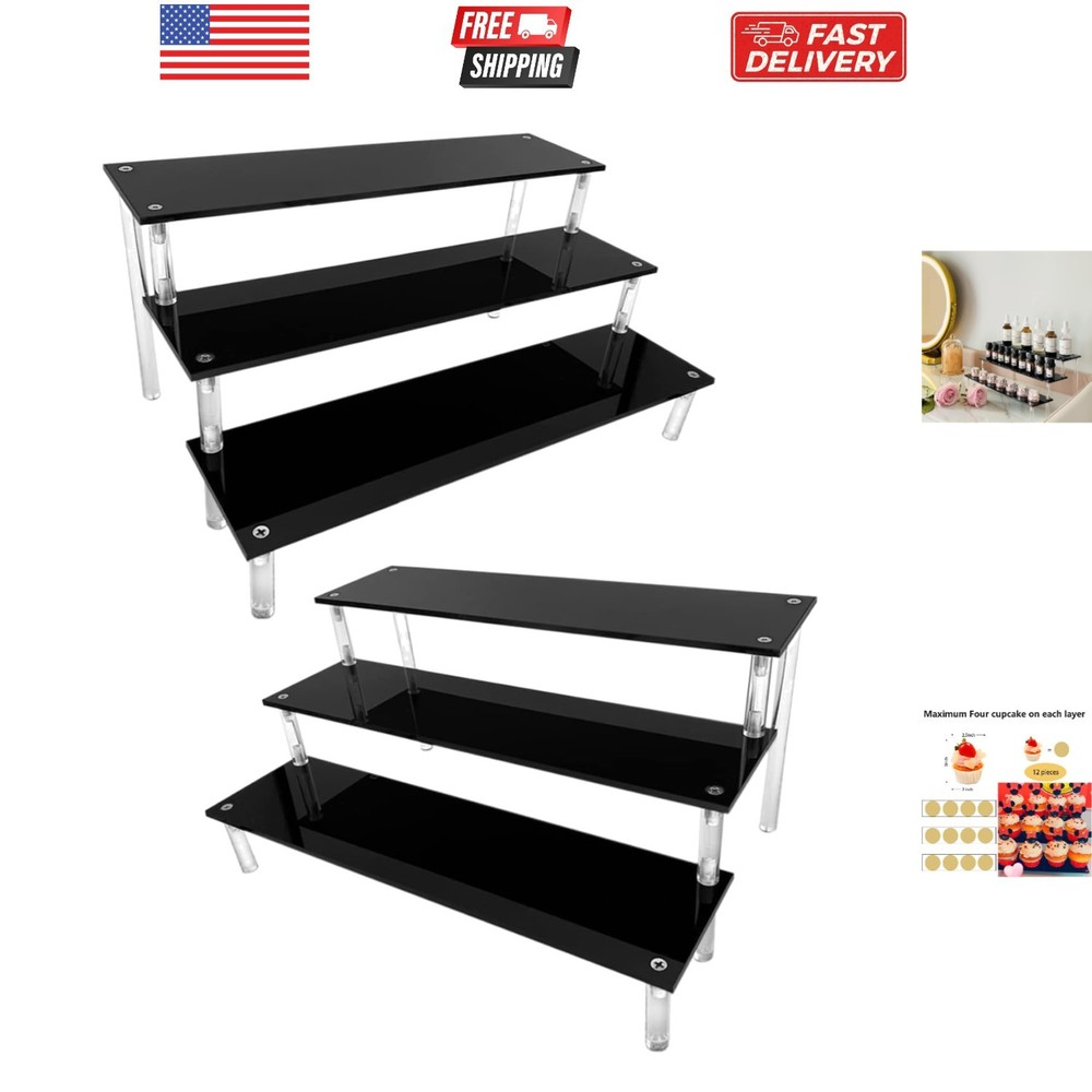 Acrylic Riser, Black Display Risers Stand Large Collection Organizer Shelf fo...