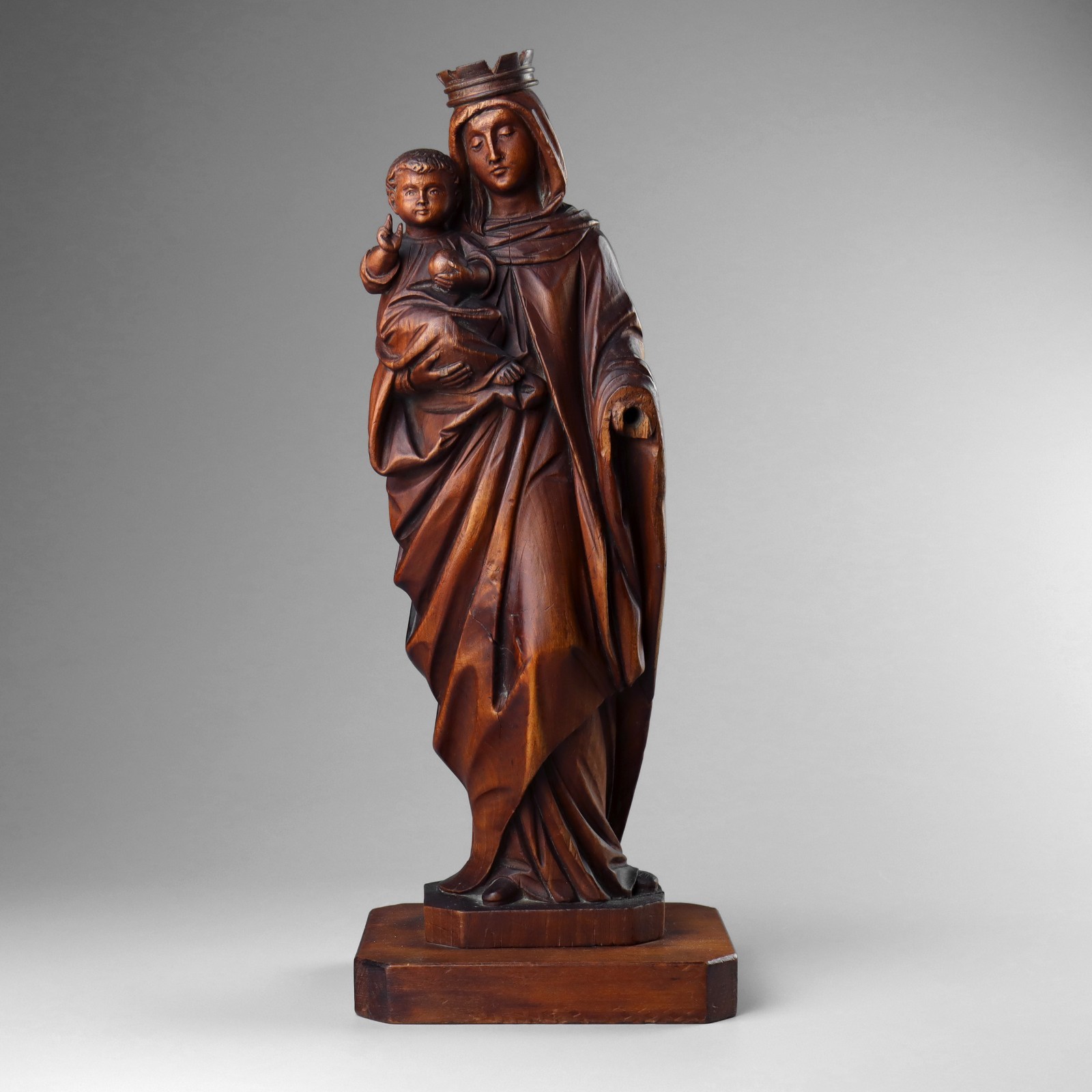 Antique 19th Century Carved Wood Virgin Mary Madonna & Child Statue Sculpture