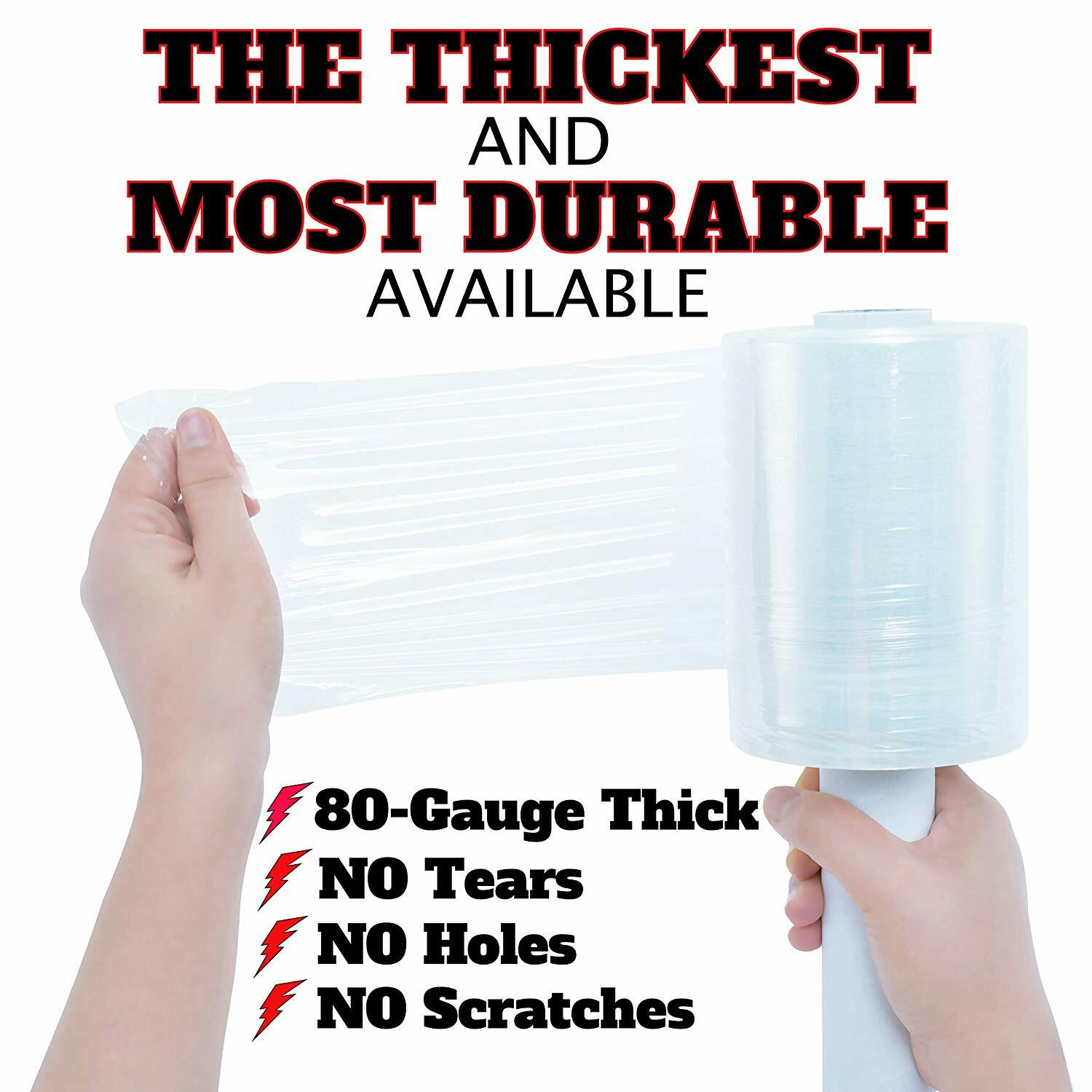 Shrink wrap Stretch Film Clear 3 Rolls 5"x1000 80 Gauge with Handle Heavy Duty