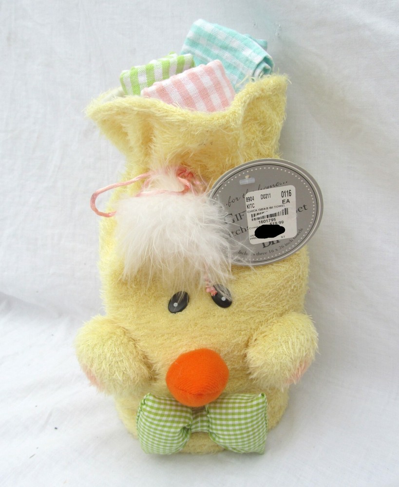 Spring Easter Chick Plush Bag Container & Kitchen Towel Set Dish Hand Tea Cloth