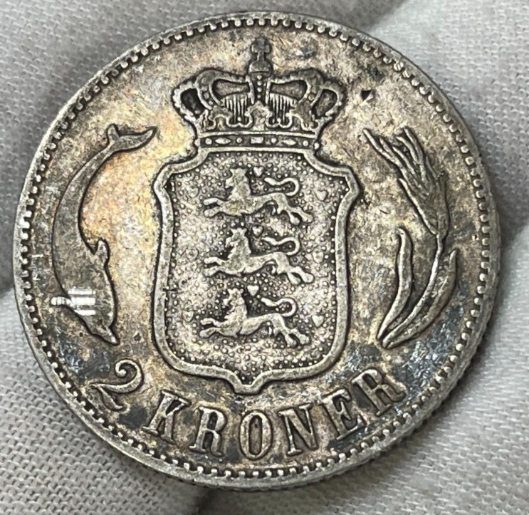 1875 Denmark 2 Kroner Silver Coin High Value