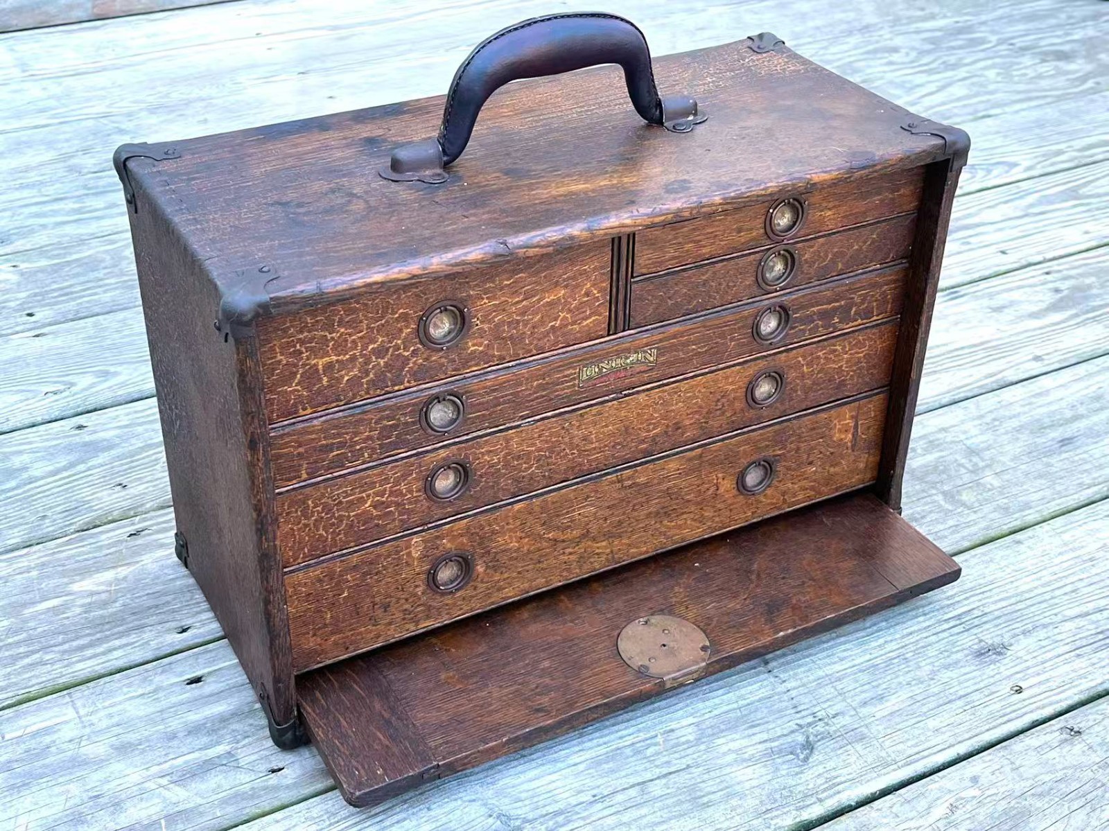 Antique Union 6 Drawers Oak Wood Machinists Tool Chest Box