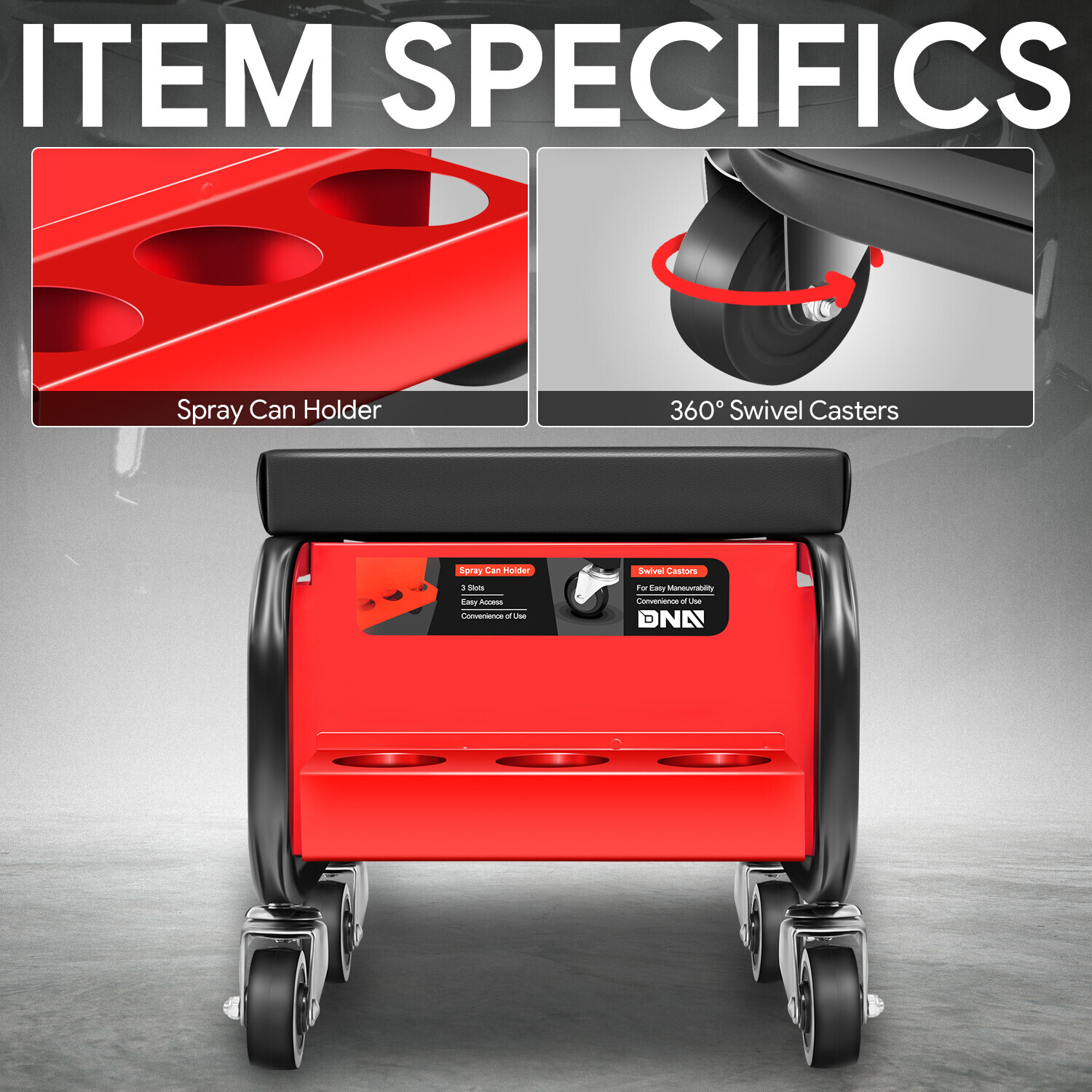 3-Drawer Rolling Creeper Seat Garage Shop Mechanic Stool w/ Tray & Storage Slots