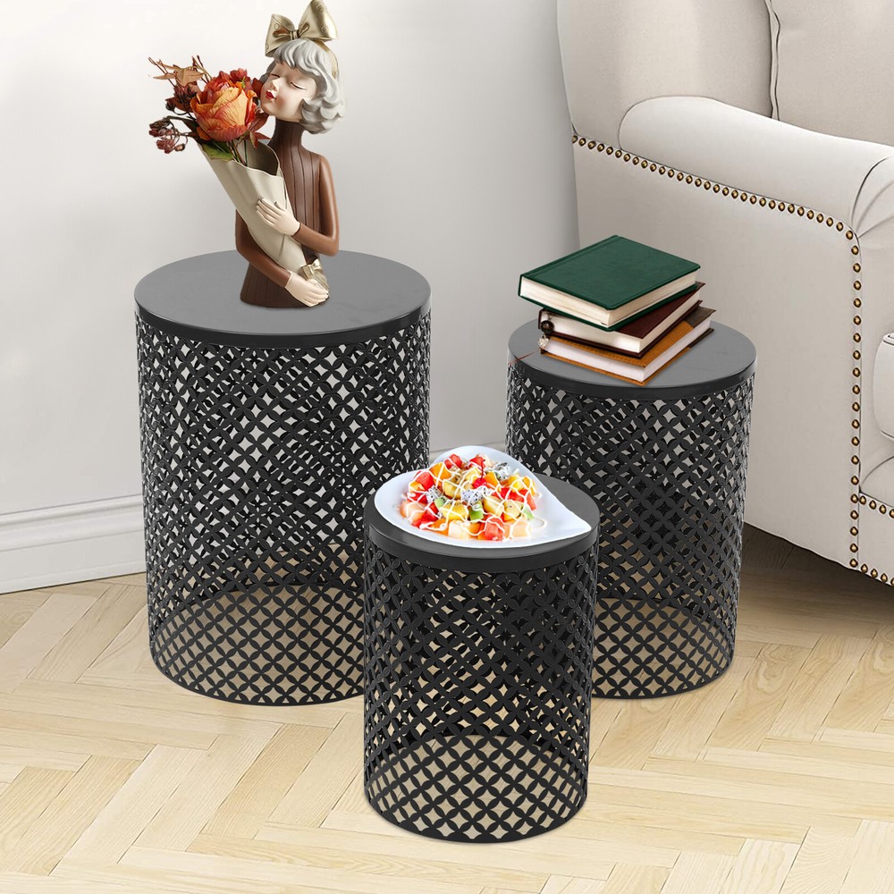 3pcs Modern Metal Cylindrical Frame Accent Table Outdoor Side Table End Table US