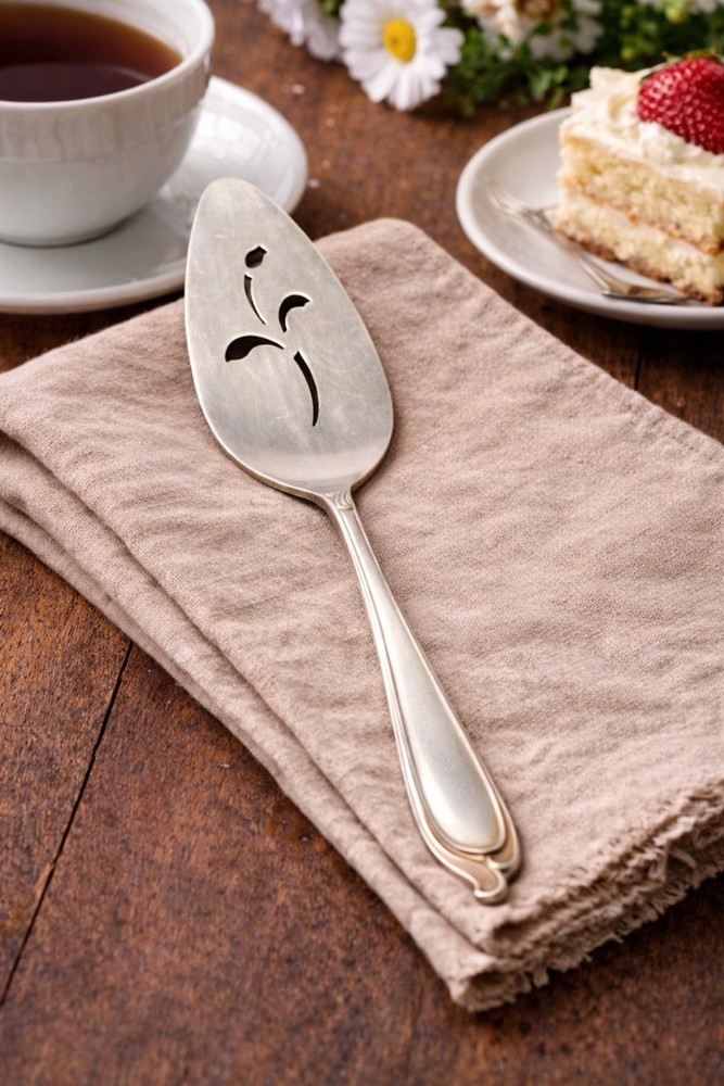 International Silver 1970s Deep Silver Pierced Dessert Cake Pie Server, 10.25”
