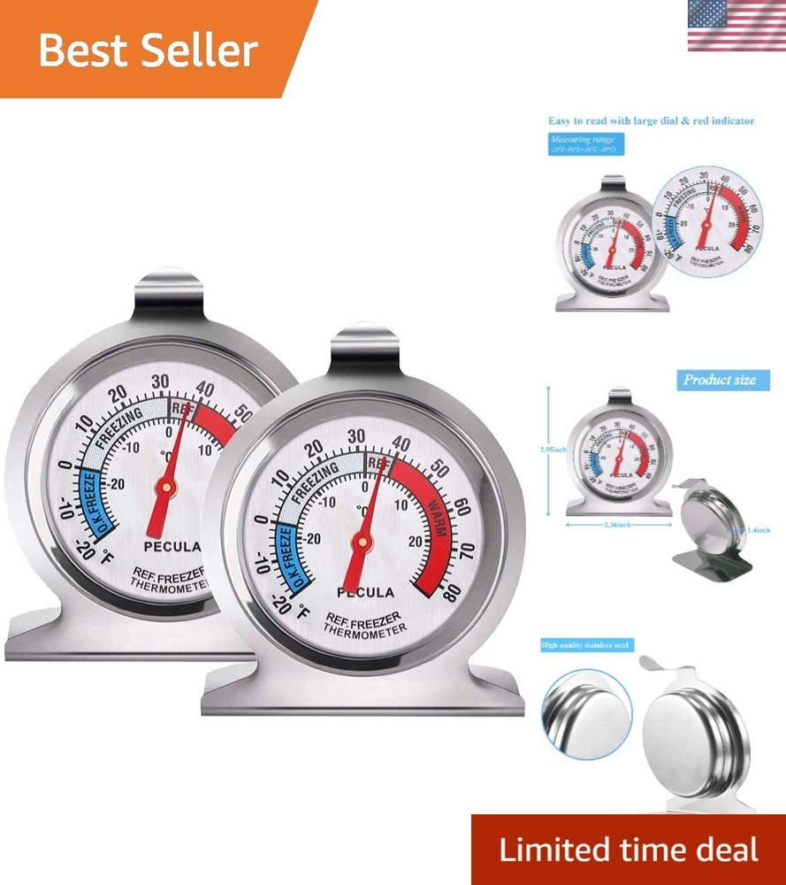 2 Pack Refrigerator Thermometer, Blue, Red