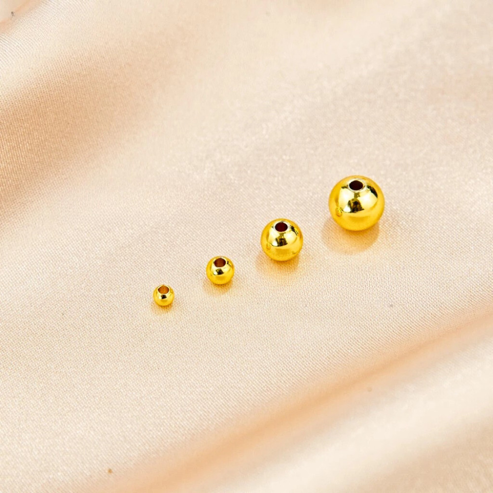 30Pcs Pure Solid 14K Yellow Gold Lucky Loose Beads Bracelet Chain For DIY 6 mm